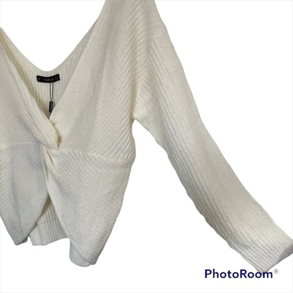 Zaful White V-Neck Criss Cross Pullover Long Sleeve Knit Sweater Size 8 - Picture 6 of 8